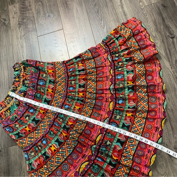 Vintage Jupe Indian maxi Skirt gauze cotton lining full circle tiered flowy - Picture 12 of 16